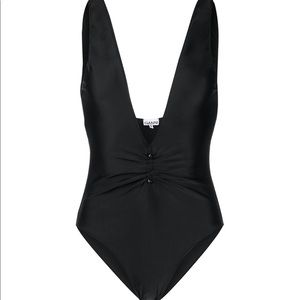 COPY - GANNI Plunge Neck Gathered Swimsuit